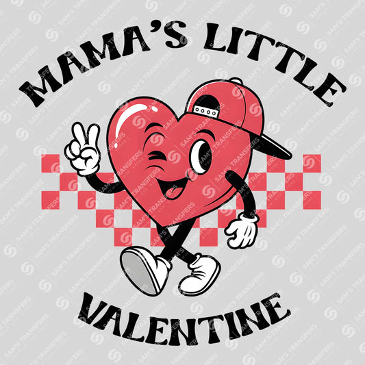 Apparel featuring a Mama's Little Valentine-themed DTF transfer.