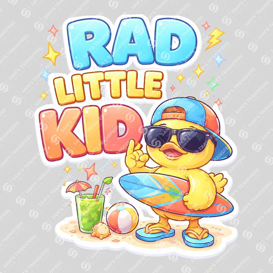 Apparel featuring a Rad Little Kid-themed DTF transfer.