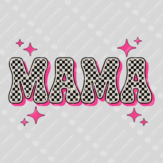 Apparel featuring a Mama Checkered-themed DTF transfer.