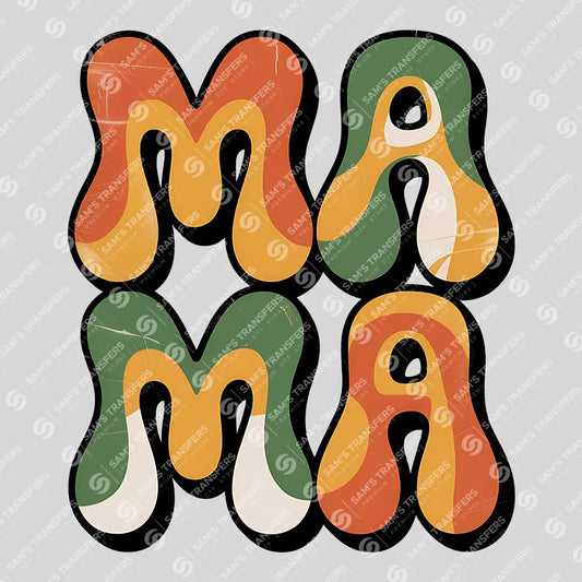 Apparel featuring a Mama Retro Groovy-themed DTF transfer.