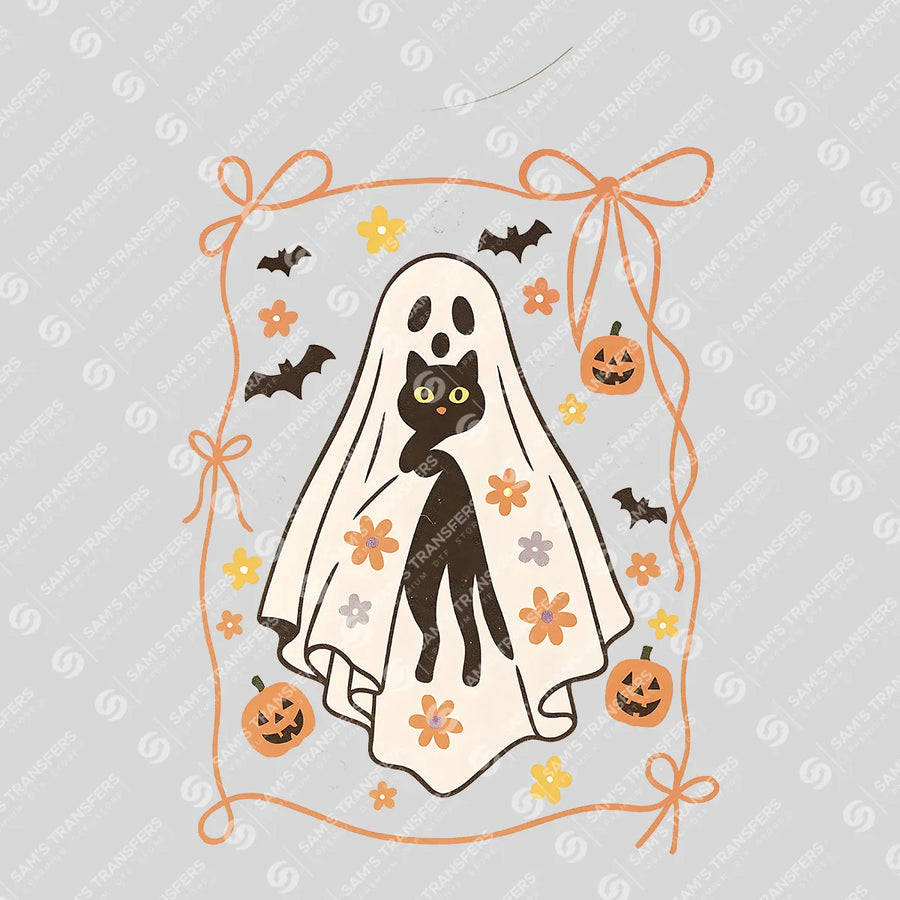 Floral Ghost Cat Ready-to-Press DTF Transfer | SAT07106