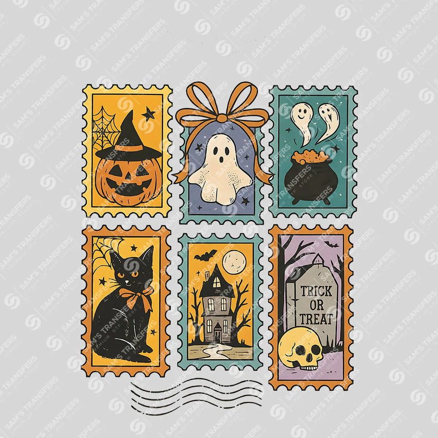 Halloween Postage Stamps Ready-to-Press DTF Transfer | SAT07109