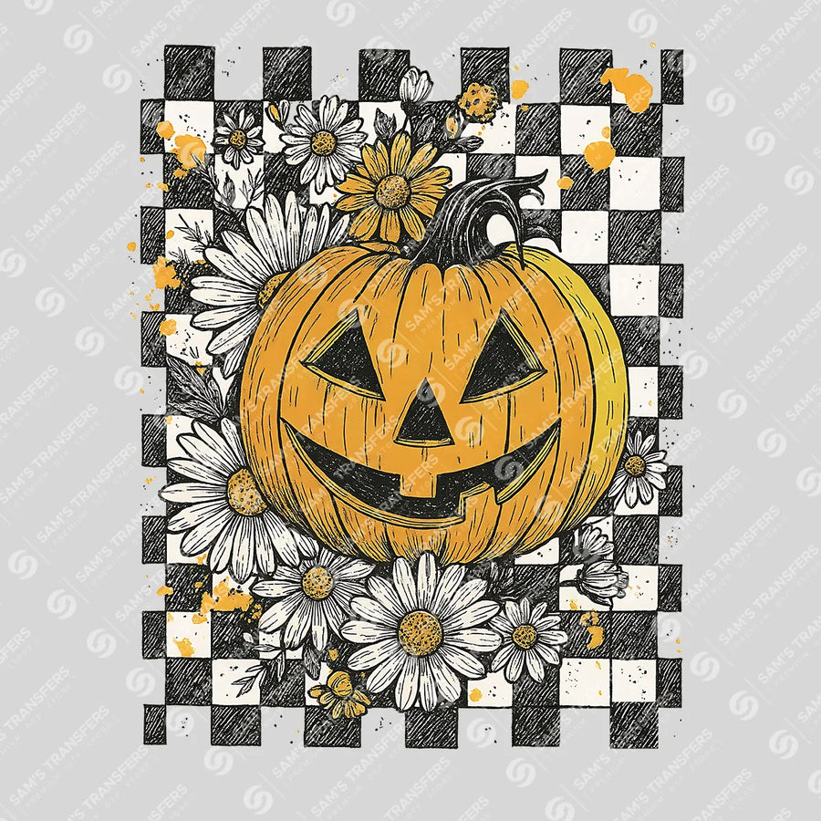 Floral Checkered Pumpkin Ready-to-Press DTF Transfer | SAT07155