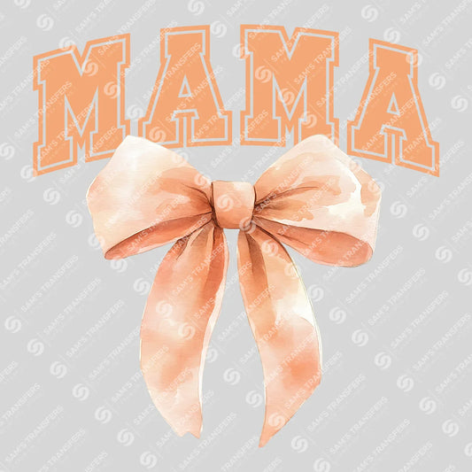 Apparel featuring a Varsity Mama Tan Bow-themed DTF transfer.