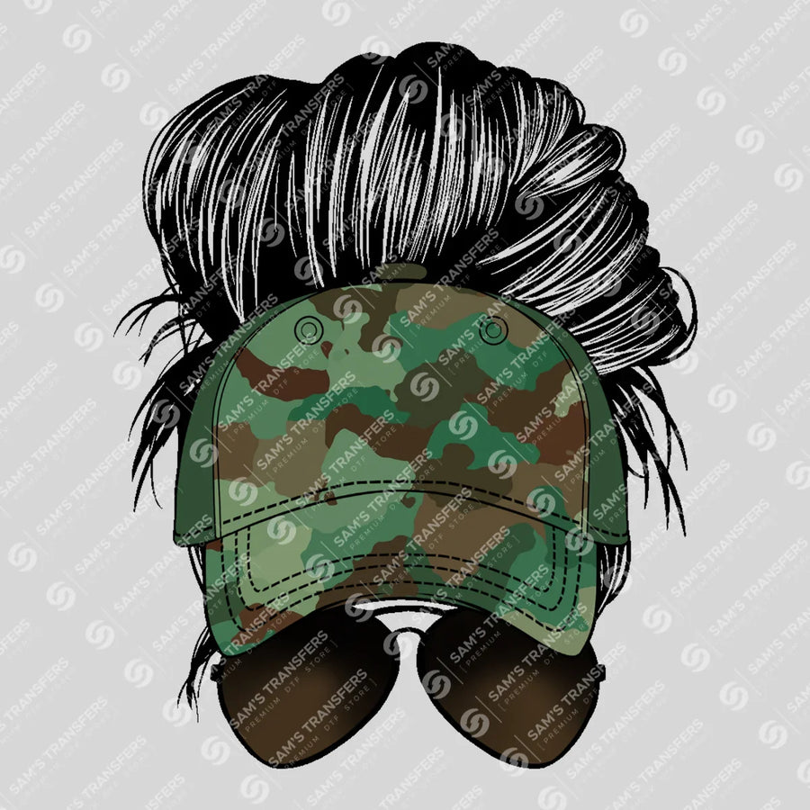 Camo Hat Messy Bun Ready-to-Press DTF Transfer | SAT07275