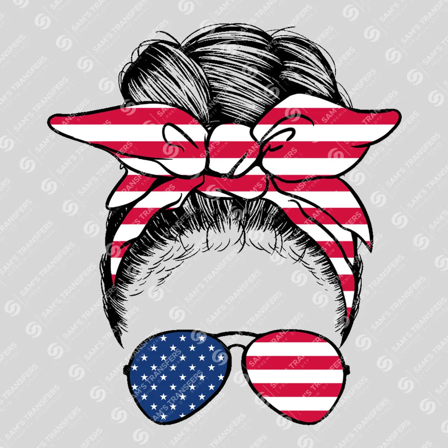 American Flag Messy Bun Ready-to-Press DTF Transfer | SAT07276
