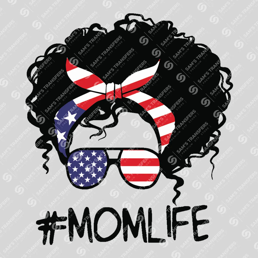 Momlife American Flag Afro Ready-to-Press DTF Transfer | SAT07310