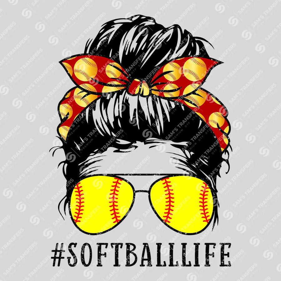 Softball Life Messy Bun Ready-to-Press DTF Transfer | SAT07324