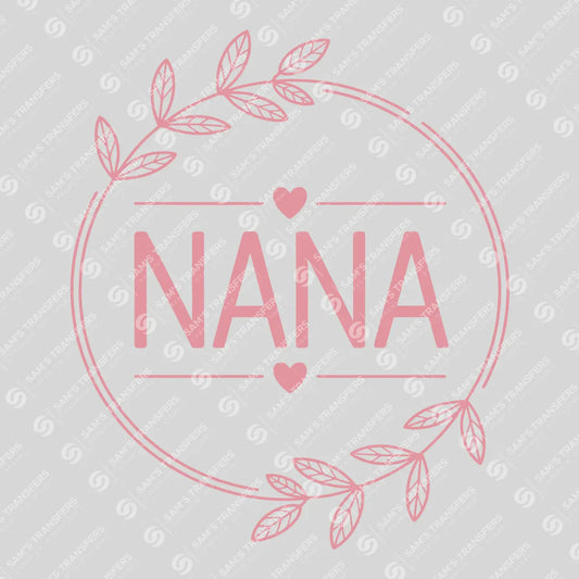 Apparel featuring a Nana Pink Wreath-themed DTF transfer.