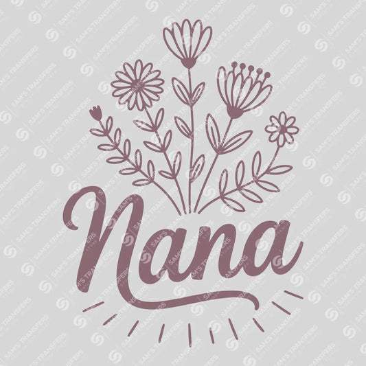 Apparel featuring a Wildflower Nana-themed DTF transfer.