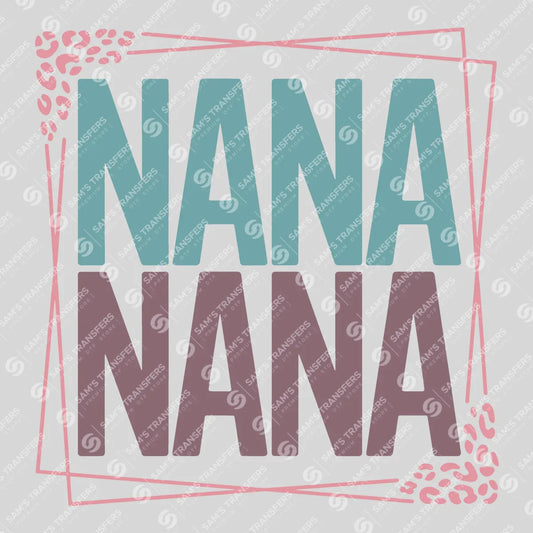 Apparel featuring a Nana Leopard Frame-themed DTF transfer.