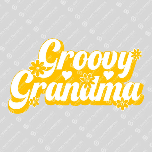 Apparel featuring a Groovy Grandma-themed DTF transfer.