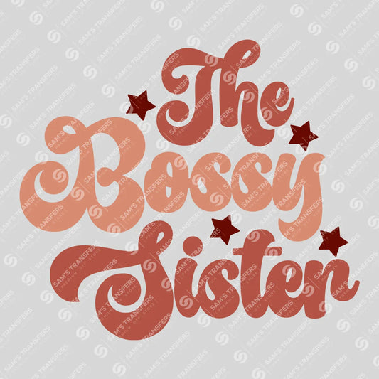 Apparel featuring a The Bossy Sister Retro-themed DTF transfer.