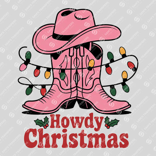 Apparel featuring a Howdy Christmas Red Text-themed DTF transfer.