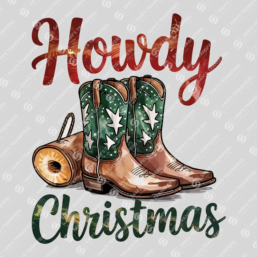Howdy Christmas Green Boots Ready-to-Press DTF Transfer | SAT07854