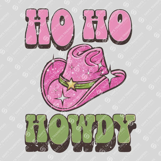 Apparel featuring a Ho Ho Howdy-themed DTF transfer.