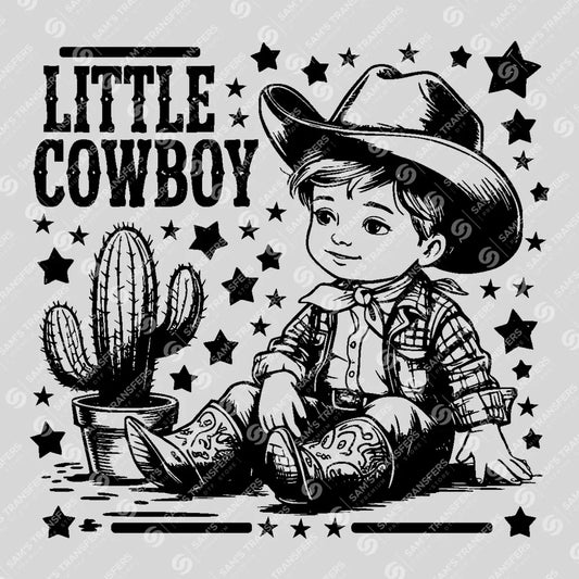 Apparel featuring a Little Cowboy Sitting-themed DTF transfer.