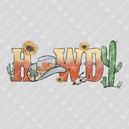 Apparel featuring a Howdy Desert Sunflowers-themed DTF transfer.