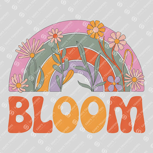 Apparel featuring a Bloom-themed DTF transfer.