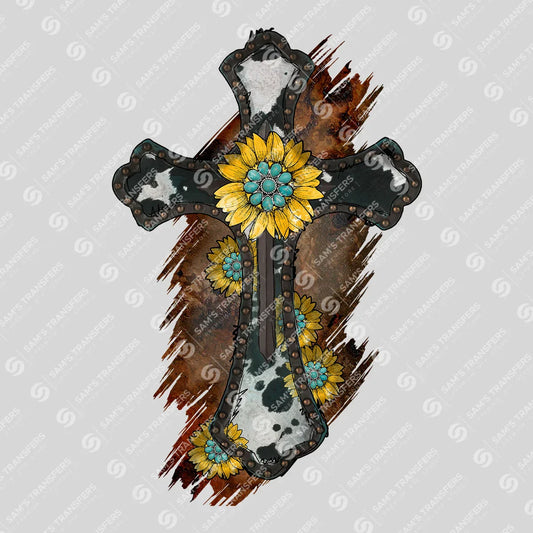 Apparel featuring a Sunflower Cross Cowhide-themed DTF transfer.
