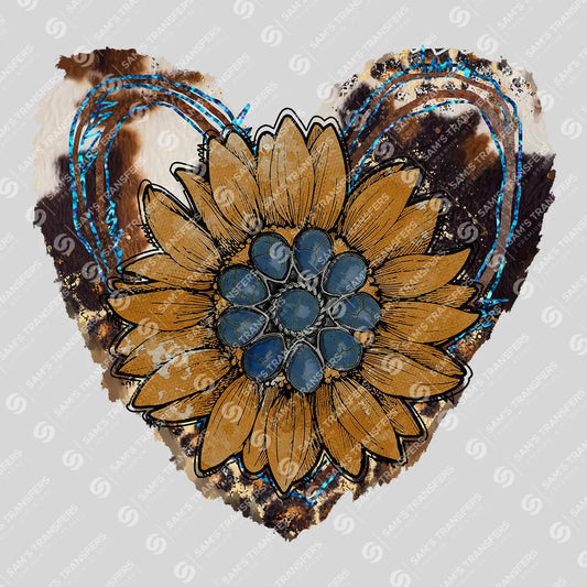 Apparel featuring a Sunflower Heart Western-themed DTF transfer.