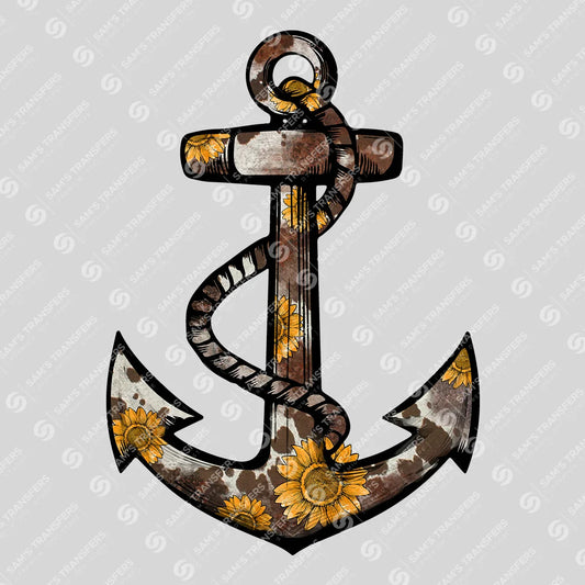 Apparel featuring a Sunflower Anchor Cowhide-themed DTF transfer.