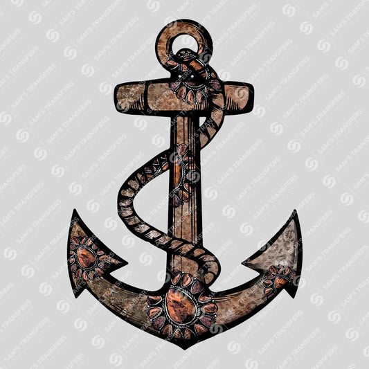 Apparel featuring a Copper Concho Anchor-themed DTF transfer.