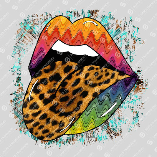 Apparel featuring a Leopard Rainbow Lips-themed DTF transfer.