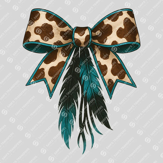 Apparel featuring a Cowhide Bow Feathers-themed DTF transfer.