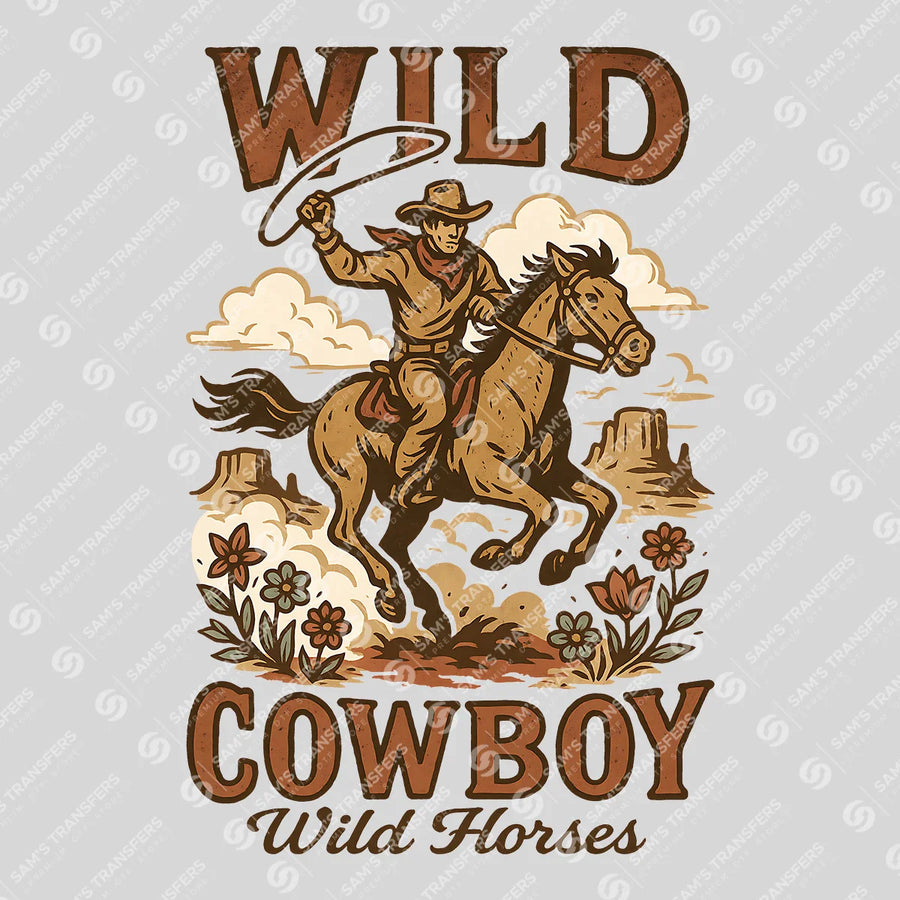 Wild Cowboy Wild Horses Ready-to-Press DTF Transfer | SAT08061