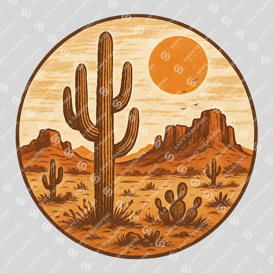 Desert Saguaro Circle Ready-to-Press DTF Transfer | SAT08068