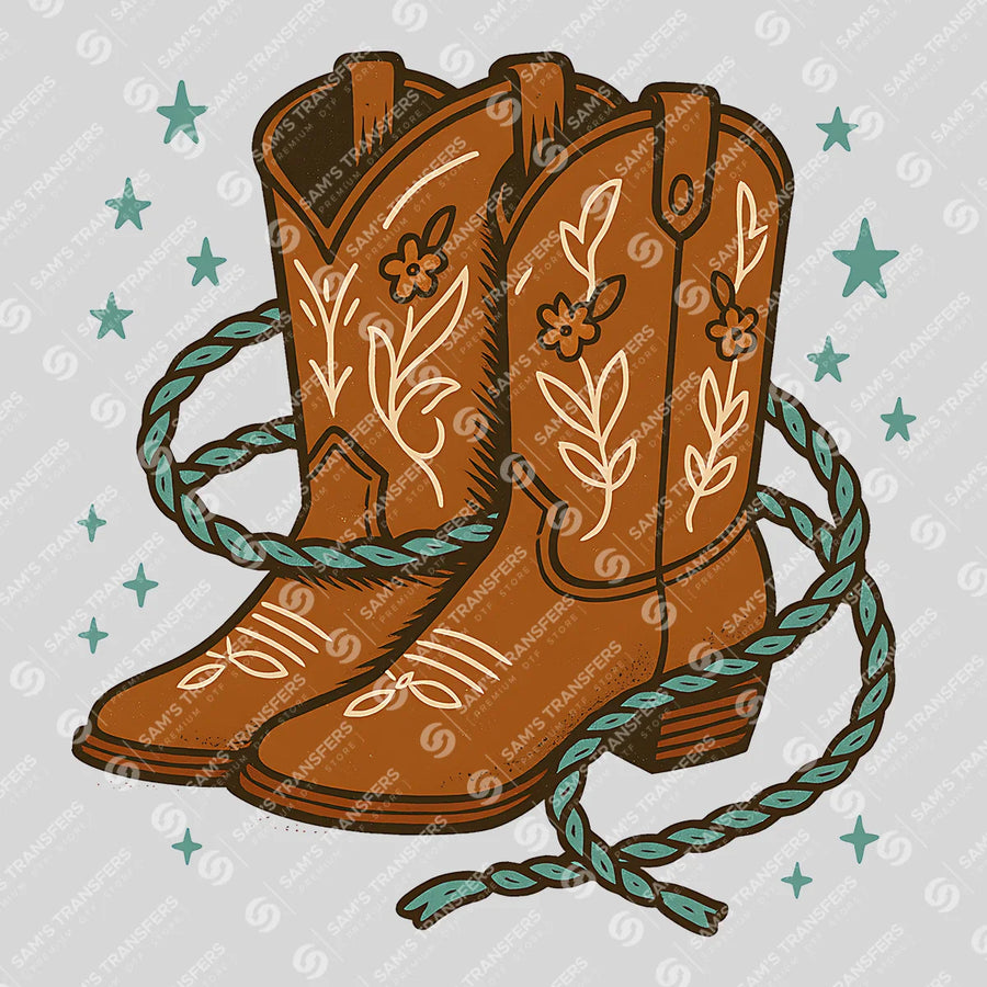 Cowboy Boots Rope Stars Ready-to-Press DTF Transfer | SAT08070