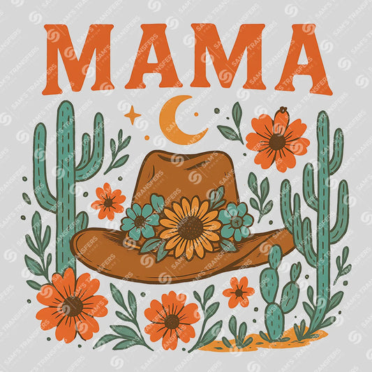 Apparel featuring a Mama Floral Cowboy Hat-themed DTF transfer.