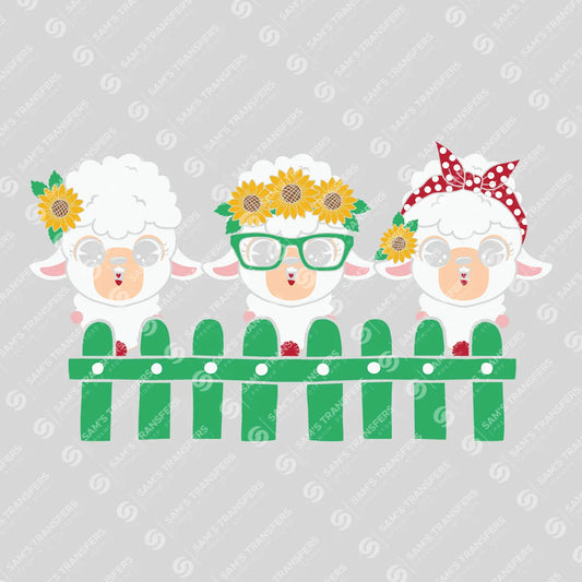Apparel featuring a Sunflower Sheep Trio-themed DTF transfer.