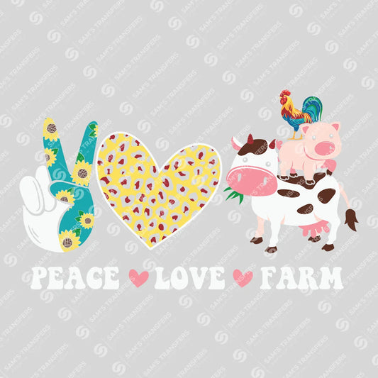 Apparel featuring a Peace Love Farm-themed DTF transfer.
