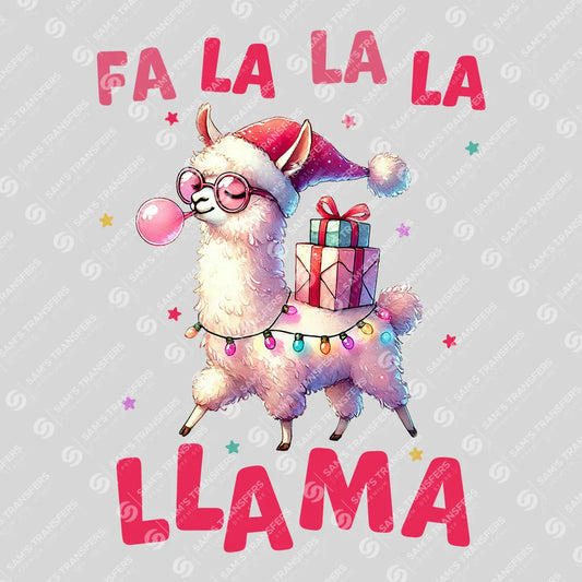 Apparel featuring a Fa La La La Llama-themed DTF transfer.