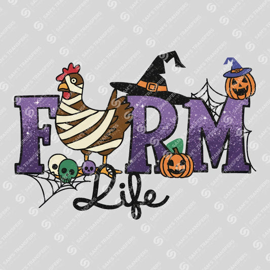 Apparel featuring a Farm Life Witch Chicken-themed DTF transfer.