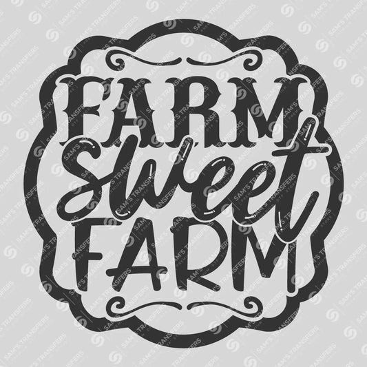 Apparel featuring a Farm Sweet Farm-themed DTF transfer.