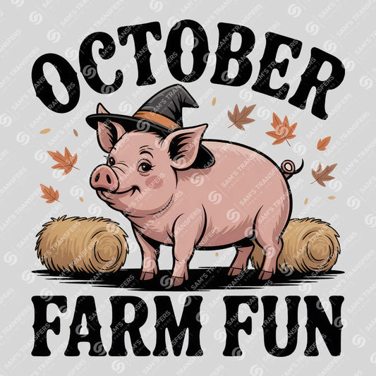 Apparel featuring a October Farm Fun-themed DTF transfer.