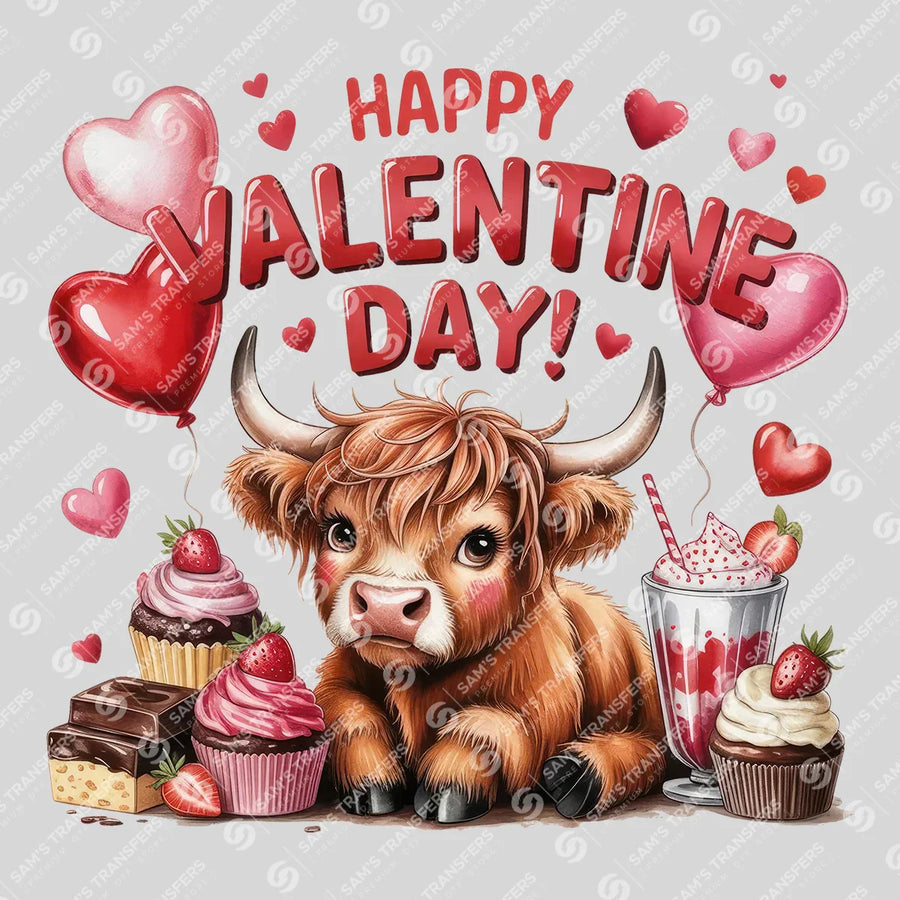 Happy Valentine Day Highland Cow Ready-to-Press DTF Transfer | SAT08203