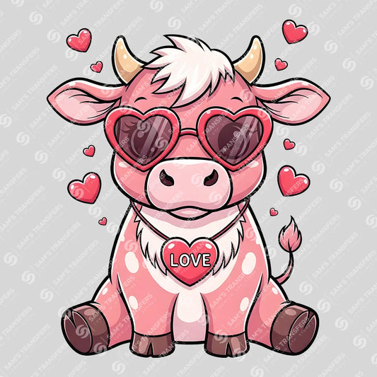 Apparel featuring a Love Pink Cow-themed DTF transfer.