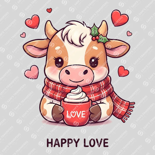 Apparel featuring a Cozy Love Cow-themed DTF transfer.