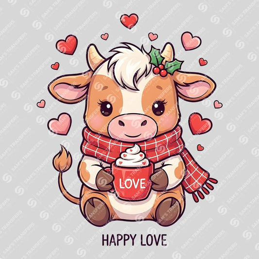 Apparel featuring a Happy Love Baby Cow-themed DTF transfer.