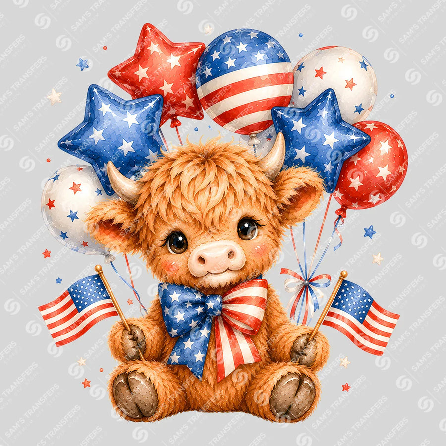 July 4th Baby Highland Cow Ready-to-Press DTF Transfer | SAT08274