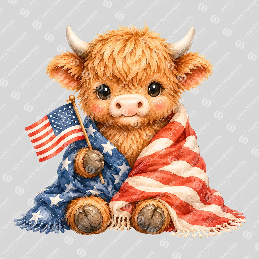 American Flag Wrapped Cow Ready-to-Press DTF Transfer | SAT08278
