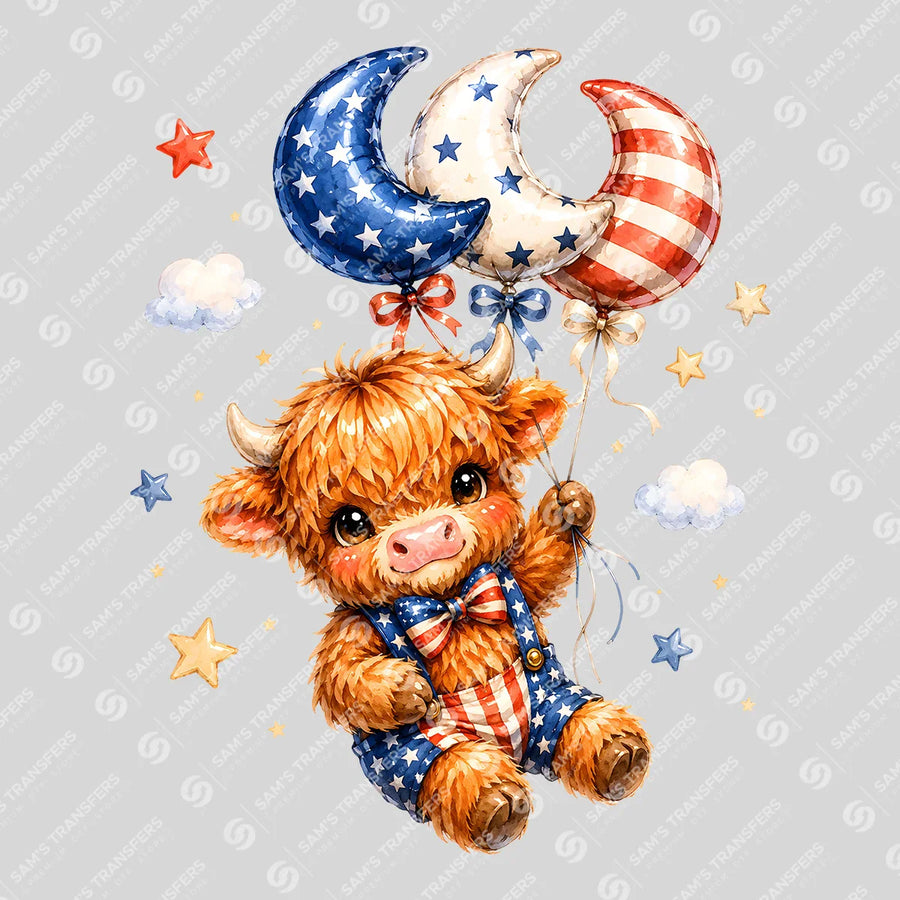 Patriotic Moon Balloon Cow Ready-to-Press DTF Transfer | SAT08281