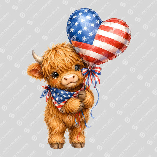 Apparel featuring a Patriotic Heart Balloon Cow-themed DTF transfer.