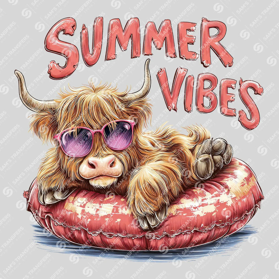 Summer Vibes Highland Cow Ready-to-Press DTF Transfer | SAT08290