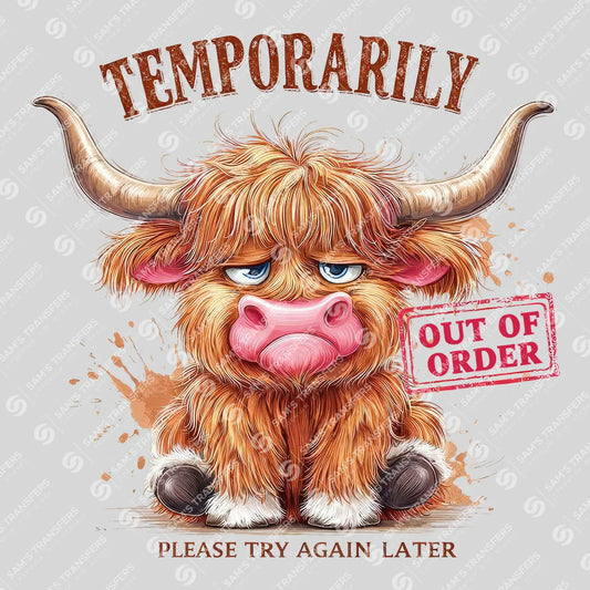 Apparel featuring a Temporarily Out of Order-themed DTF transfer.