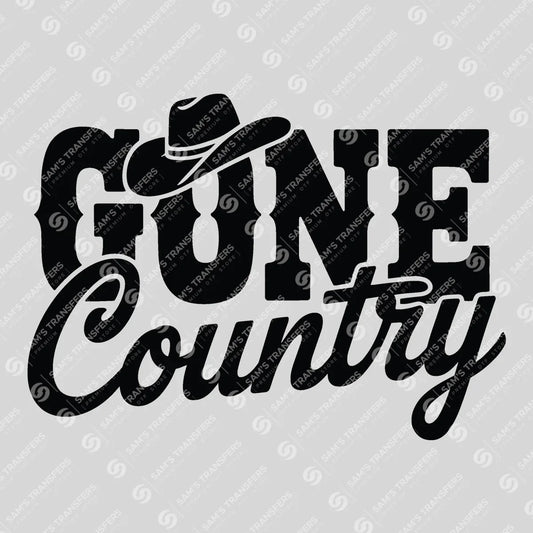 Apparel featuring a Gone Country-themed DTF transfer.